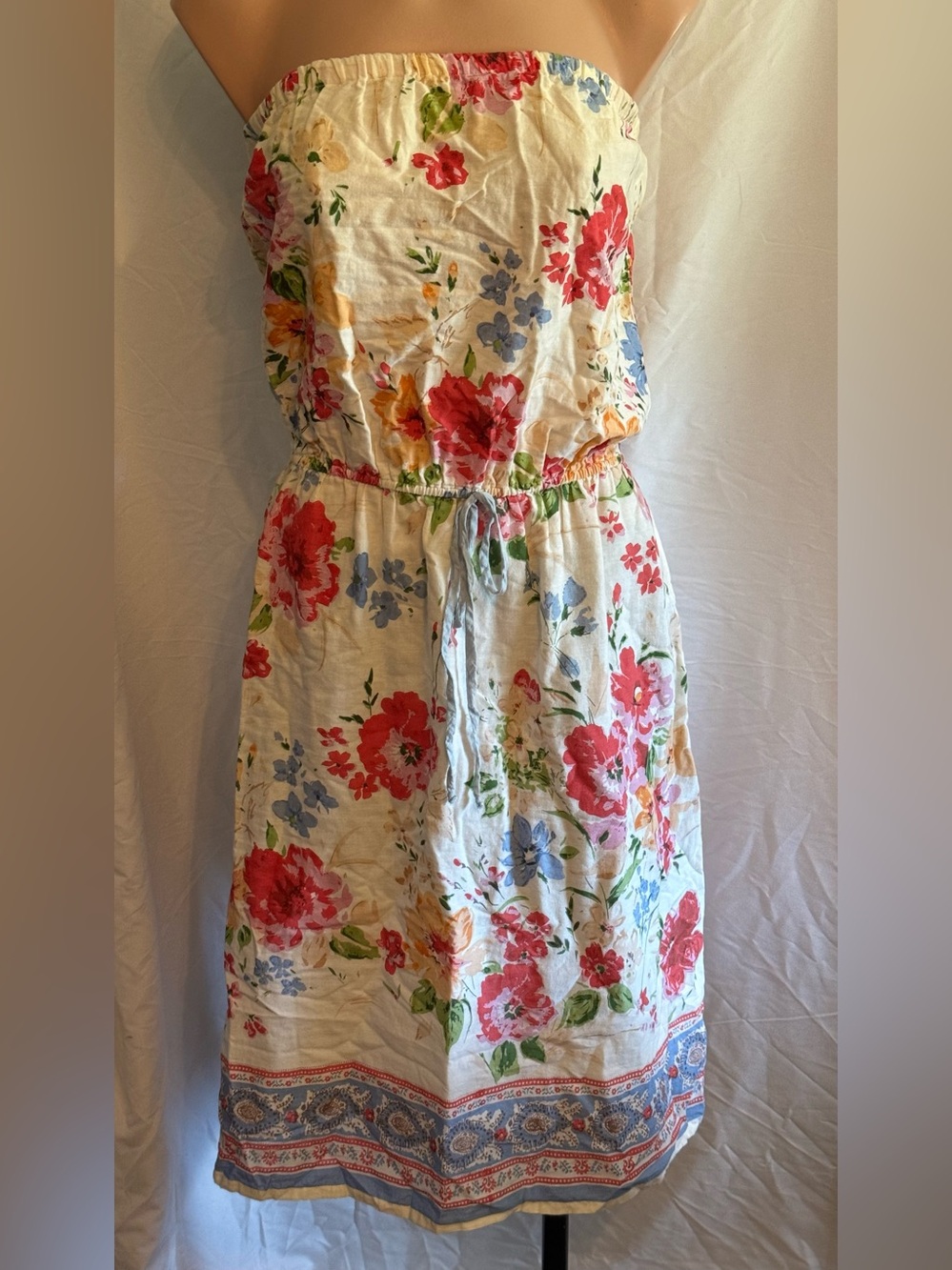 dELiA*s Floral Strapless Dress in Cream, Red & Green
